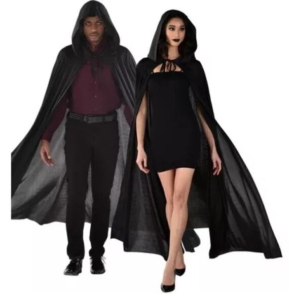 Adult Black Hooded Cape Costume For Halloween & Cosplay - Unisex - Picture 4 of 4